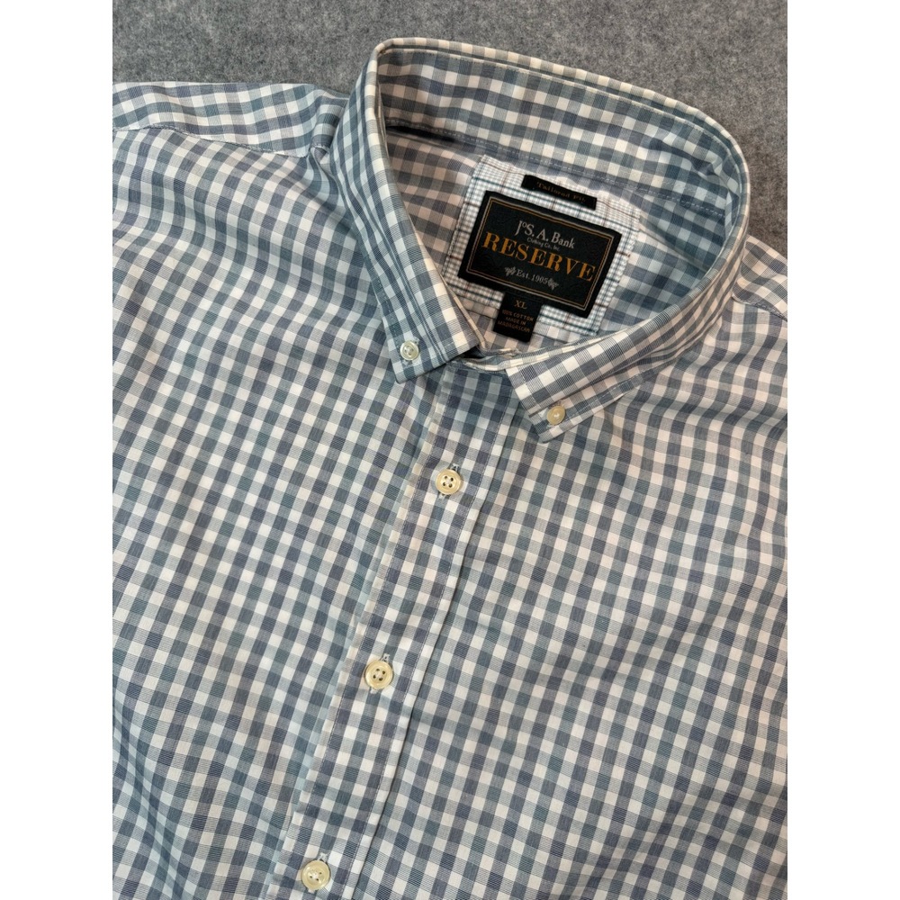 Jos. A. Bank Reserve Shirt‎ Mens XL Tailored Fit Blue White Gingham Cotton L/S